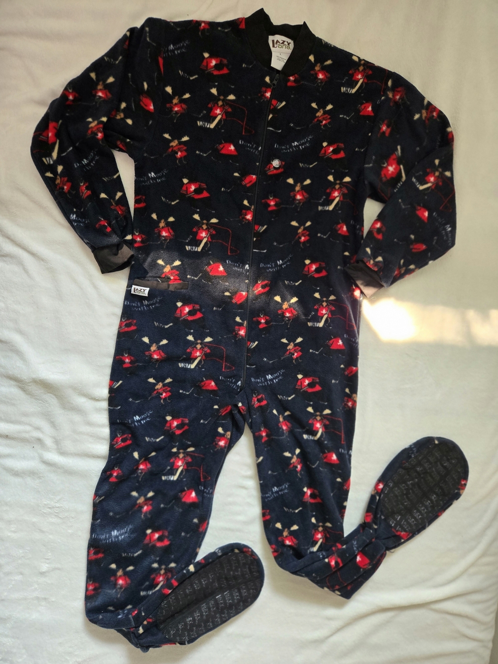 Lazy One Navy and Red Men's Fleece Footed Onesie
